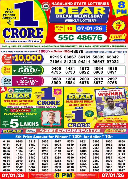 Lottery Sambad 8 PM result 07 Jan 2026