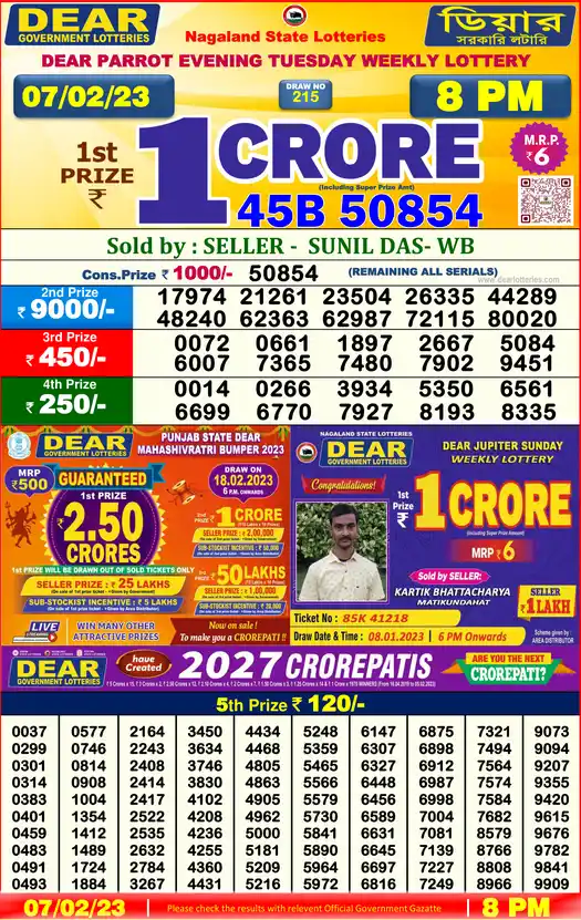 Lottery Sambad 8 PM result 07 Feb 2023