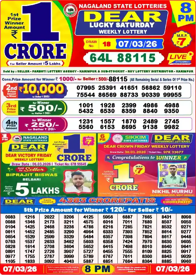 Lottery Sambad 8 PM result 07 Mar 2026
