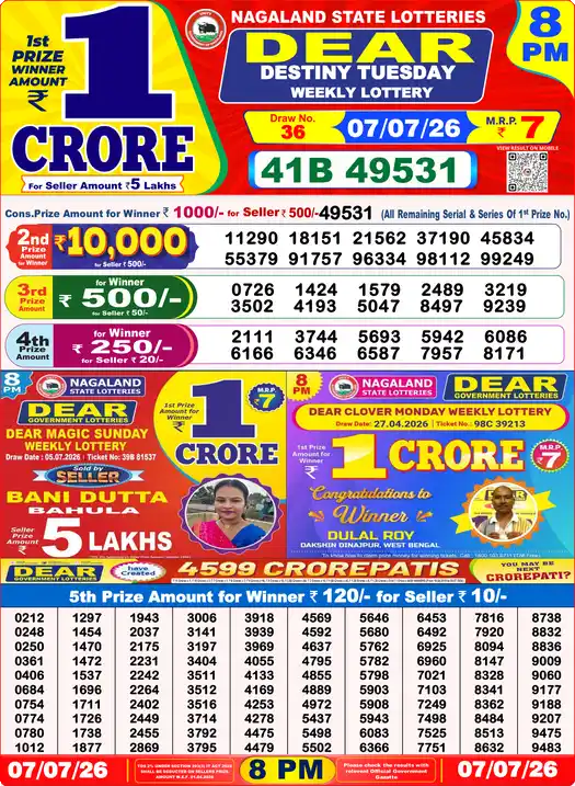 Lottery Sambad Today 8:00 PM Result 07 July 2026