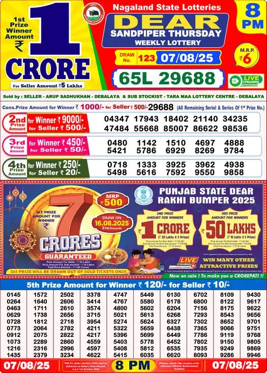 Lottery Sambad 8 PM result 07 Aug 2025