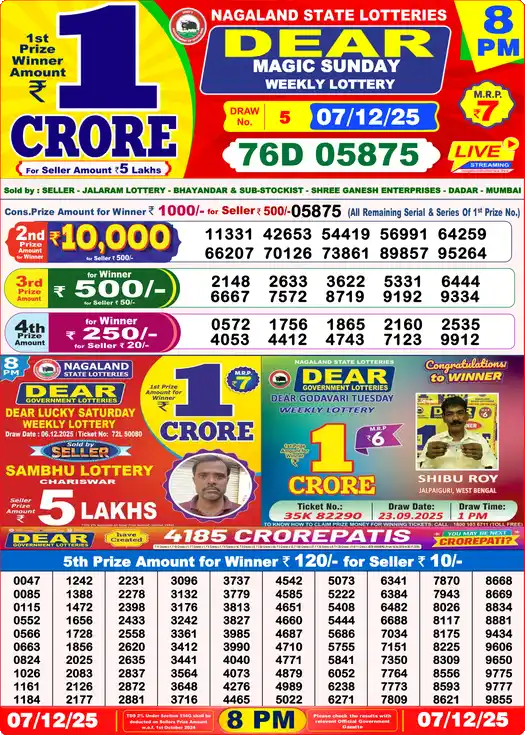 Lottery Sambad 8 PM result 07 Dec 2025