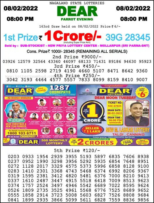 Lottery Sambad 8 PM result 08 Feb 2022