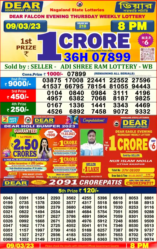 Lottery Sambad 8 PM result 09 Mar 2023