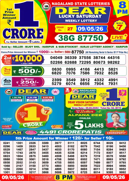 Lottery Sambad 8 PM result 09 May 2026