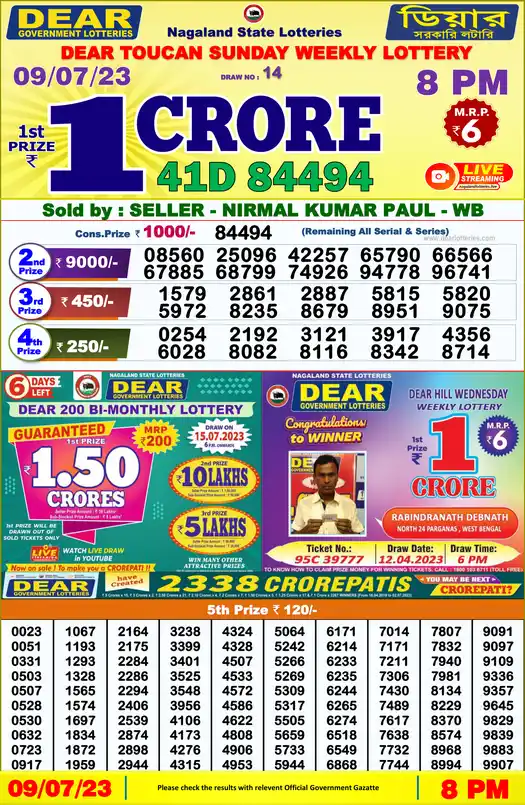 Lottery Sambad 8 PM result 09 Jul 2023