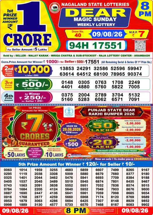 Lottery Sambad Result 8 PM 09 Aug 2026