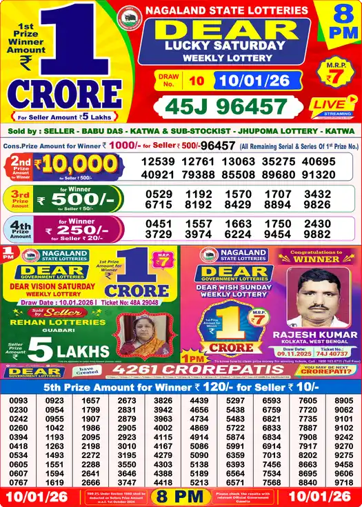 Lottery Sambad 8 PM result 10 Jan 2026