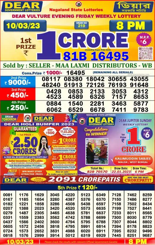 Lottery Sambad 8 PM result 10 Mar 2023