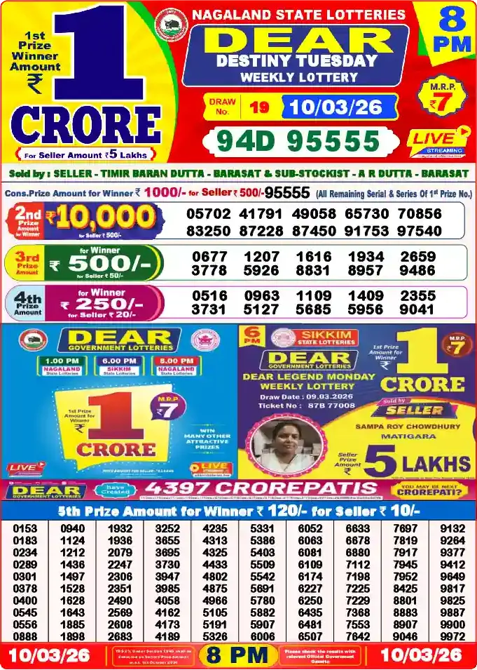 Lottery Sambad 8 PM result 10 Mar 2026