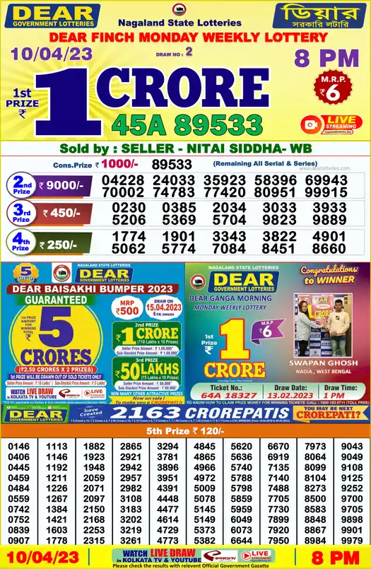 Lottery Sambad 8 PM result 10 Apr 2023