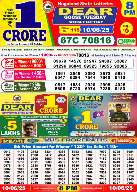 Lottery Sambad 8 PM result 10 Jun 2025