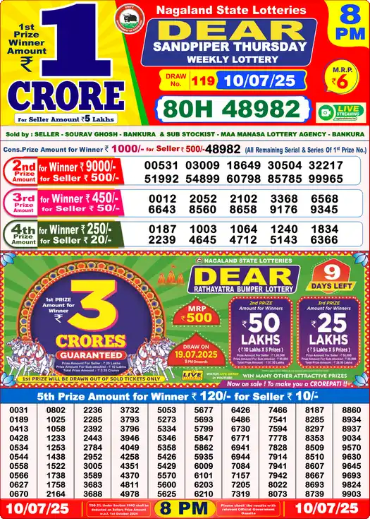 Lottery Sambad 8 PM result 10 Jul 2025