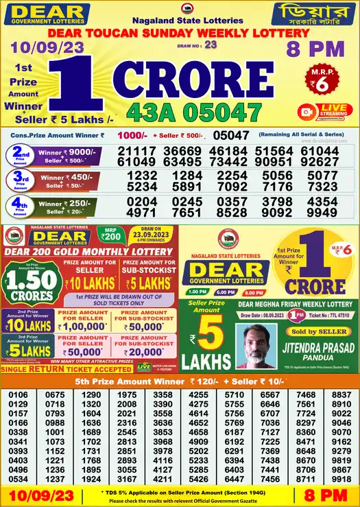 Lottery Sambad 8 PM result 10 Sep 2023
