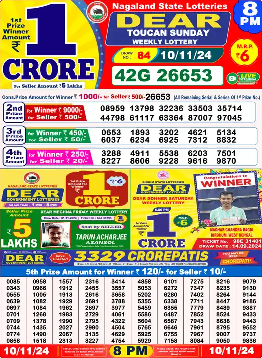 Lottery Sambad 8 PM result 10 Nov 2024