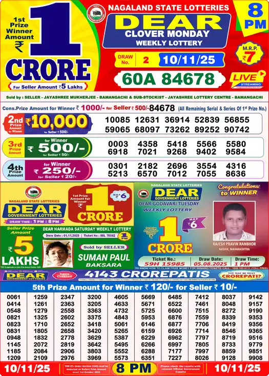 Lottery Sambad 8 PM result 10 Nov 2025