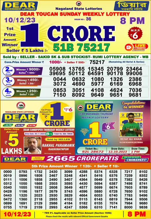 Lottery Sambad 8 PM result 10 Dec 2023