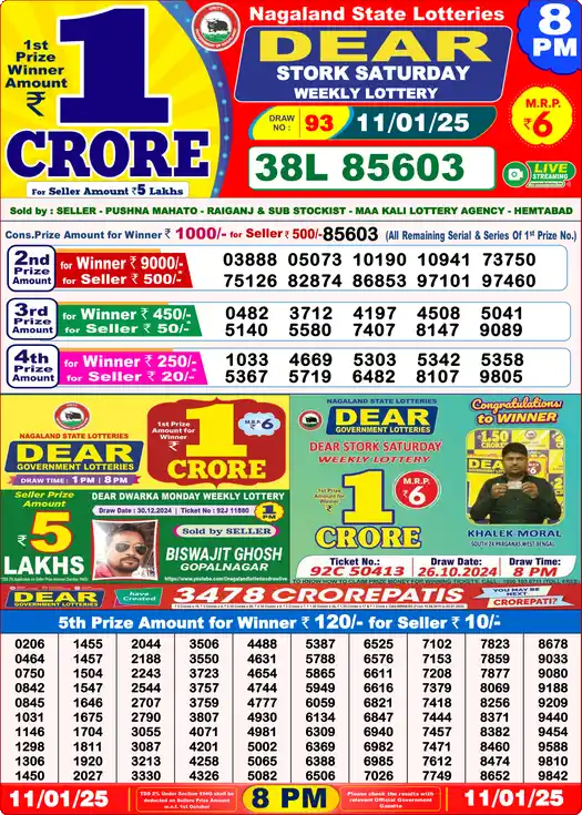 Lottery Sambad 8 PM result 11 Jan 2025