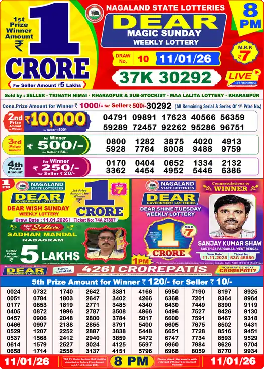 Lottery Sambad 8 PM result 11 Jan 2026