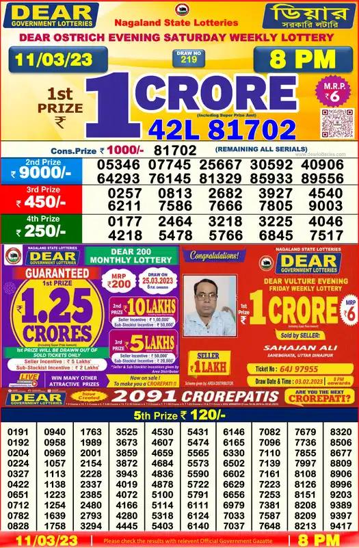 Lottery Sambad 8 PM result 11 Mar 2023