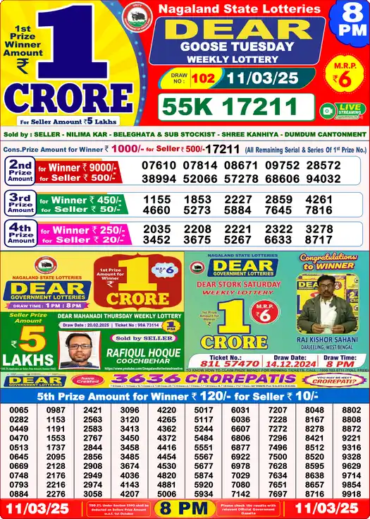 Lottery Sambad 8 PM result 11 Mar 2025