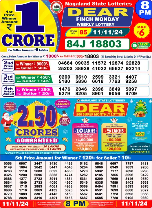 Lottery Sambad 8 PM result 11 Nov 2024