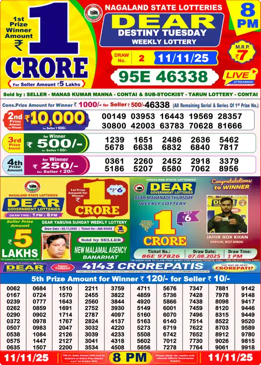 Lottery Sambad 8 PM result 11 Nov 2025