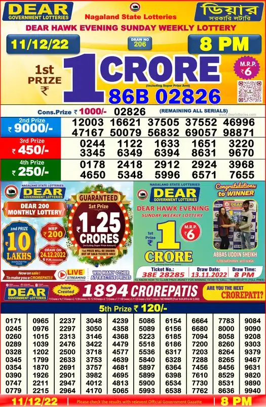 Lottery Sambad 8 PM result 11 Dec 2022