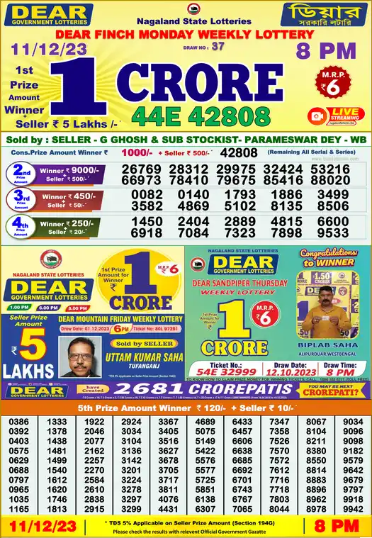 Lottery Sambad 8 PM result 11 Dec 2023