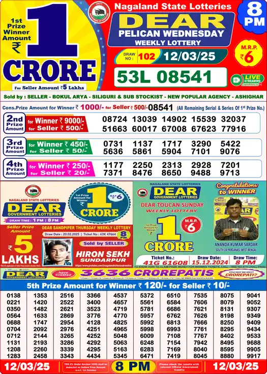 Lottery Sambad 8 PM result 12 Mar 2025