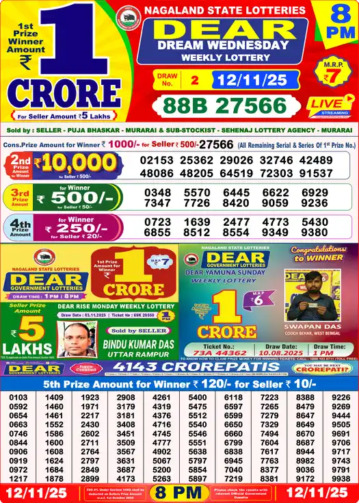 Lottery Sambad 8 PM result 12 Nov 2025