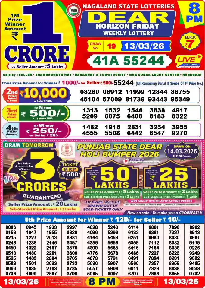 Lottery Sambad 8 PM result 13 Mar 2026