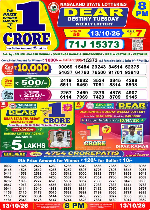 Lottery Sambad 8 PM result 13 Oct 2026