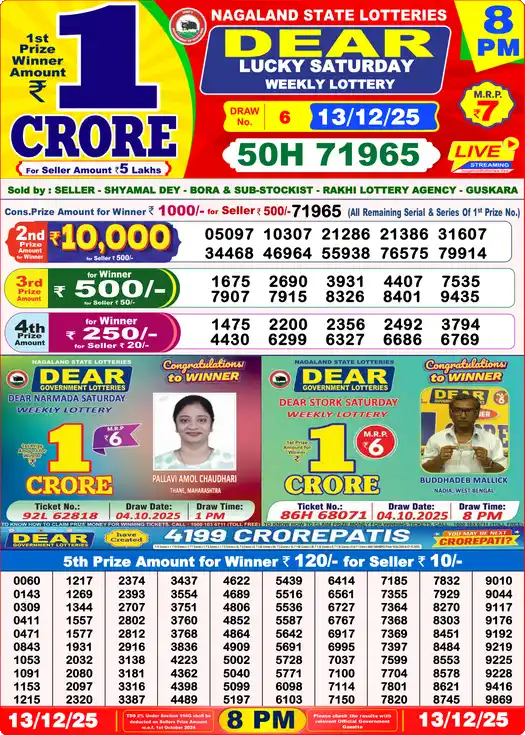 Lottery Sambad 8 PM result 13 Dec 2025