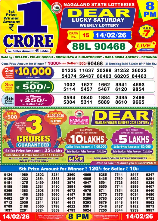Lottery Sambad 8 PM result 14 Feb 2026