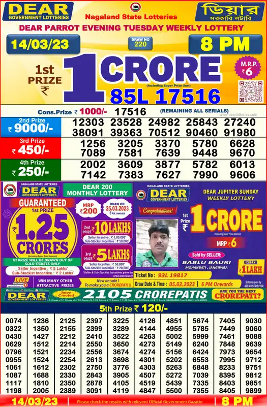 Lottery Sambad 8 PM result 14 Mar 2023