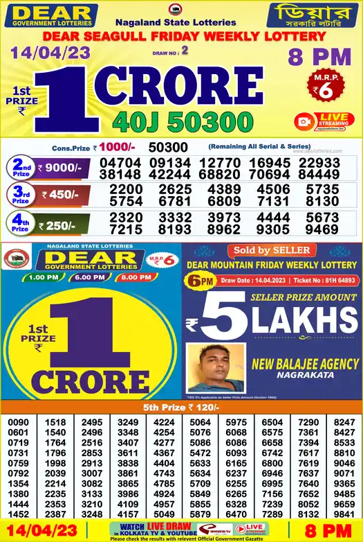 Lottery Sambad 8 PM result 14 Apr 2023