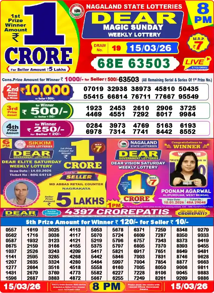 Lottery Sambad 8 PM result 15 Mar 2026
