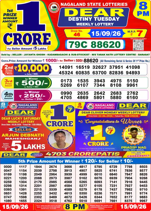 Lottery Sambad 8 PM result 15 Sep 2026