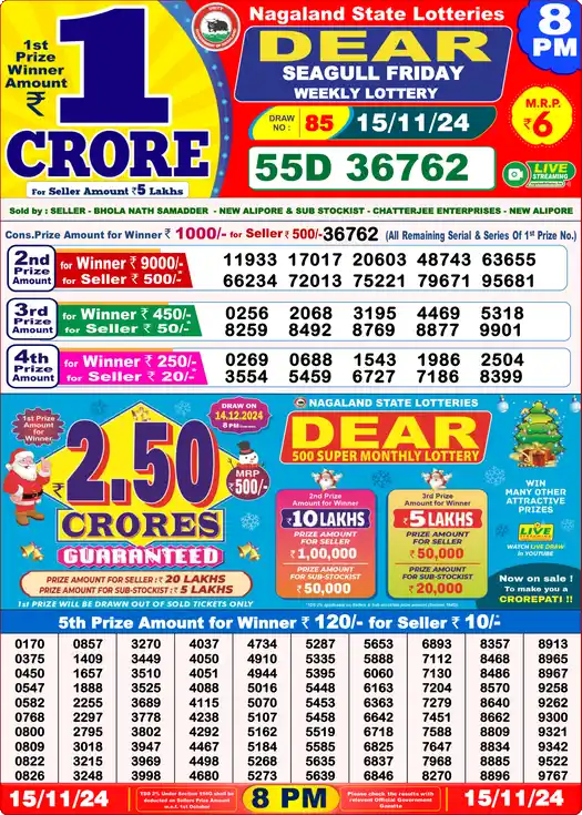 Lottery Sambad 8 PM result 15 Nov 2024