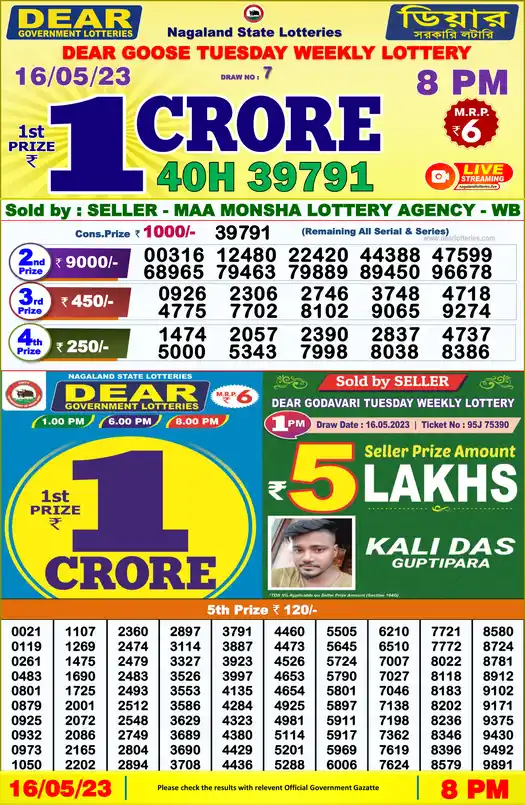 Lottery Sambad 8 PM result 16 May 2023