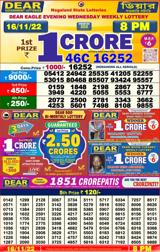 Lottery Sambad 8 PM result 16 Nov 2022