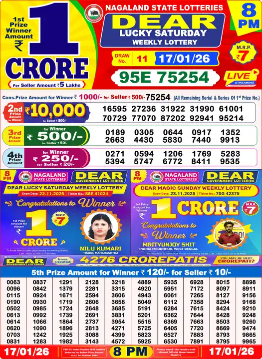 Lottery Sambad 8 PM result 17 Jan 2026