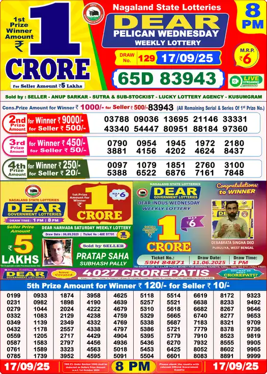 Lottery Sambad 8 PM result 17 Sep 2025