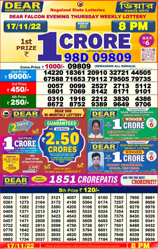 Lottery Sambad 8 PM result 17 Nov 2022
