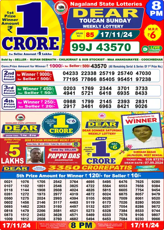 Lottery Sambad 8 PM result 17 Nov 2024