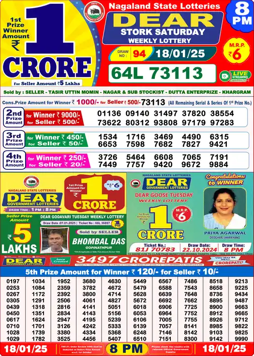 Lottery Sambad 8 PM result 18 Jan 2025