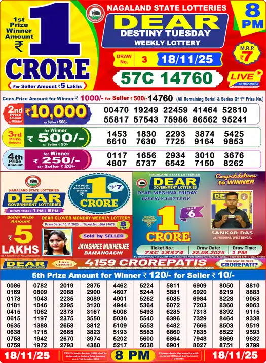 Lottery Sambad 8 PM result 18 Nov 2025