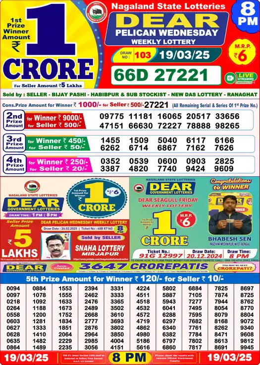 Lottery Sambad 8 PM result 19 Mar 2025