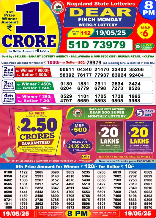 Lottery Sambad 8 PM result 19 May 2025